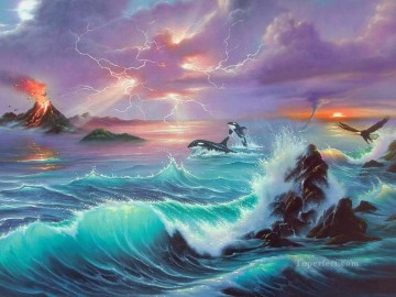 イルカとワシのファンタジー Oil Paintings